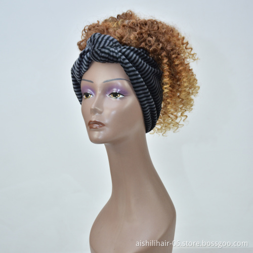wholesale vendors headband wigs afro kinky curly ombre light brown to yellow color headband synthetic hair wigs for black women